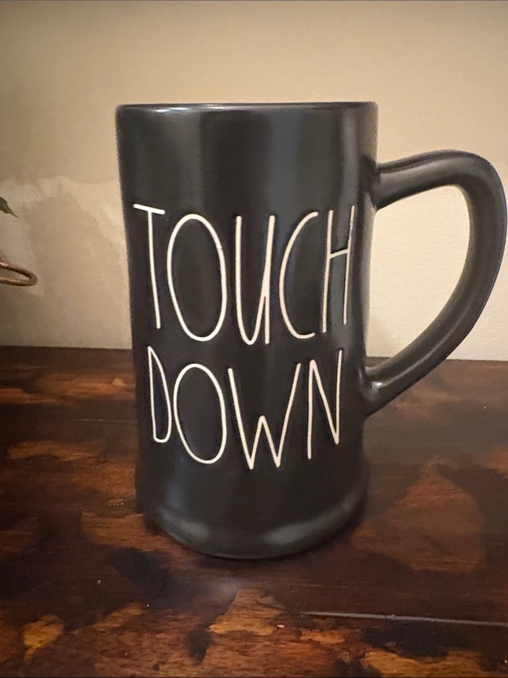 Rae Dunn Black Mug with White 'TOUCH DOWN' Lettering